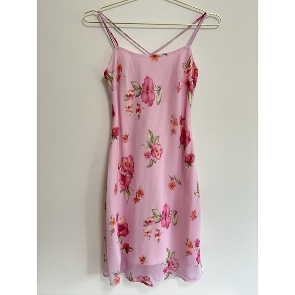 Studio Y Dresses & Skirts - Vintage Studio Y Mini Y2K Chiffon Dress 3/4 Cottage Roses Fairy Core Pink